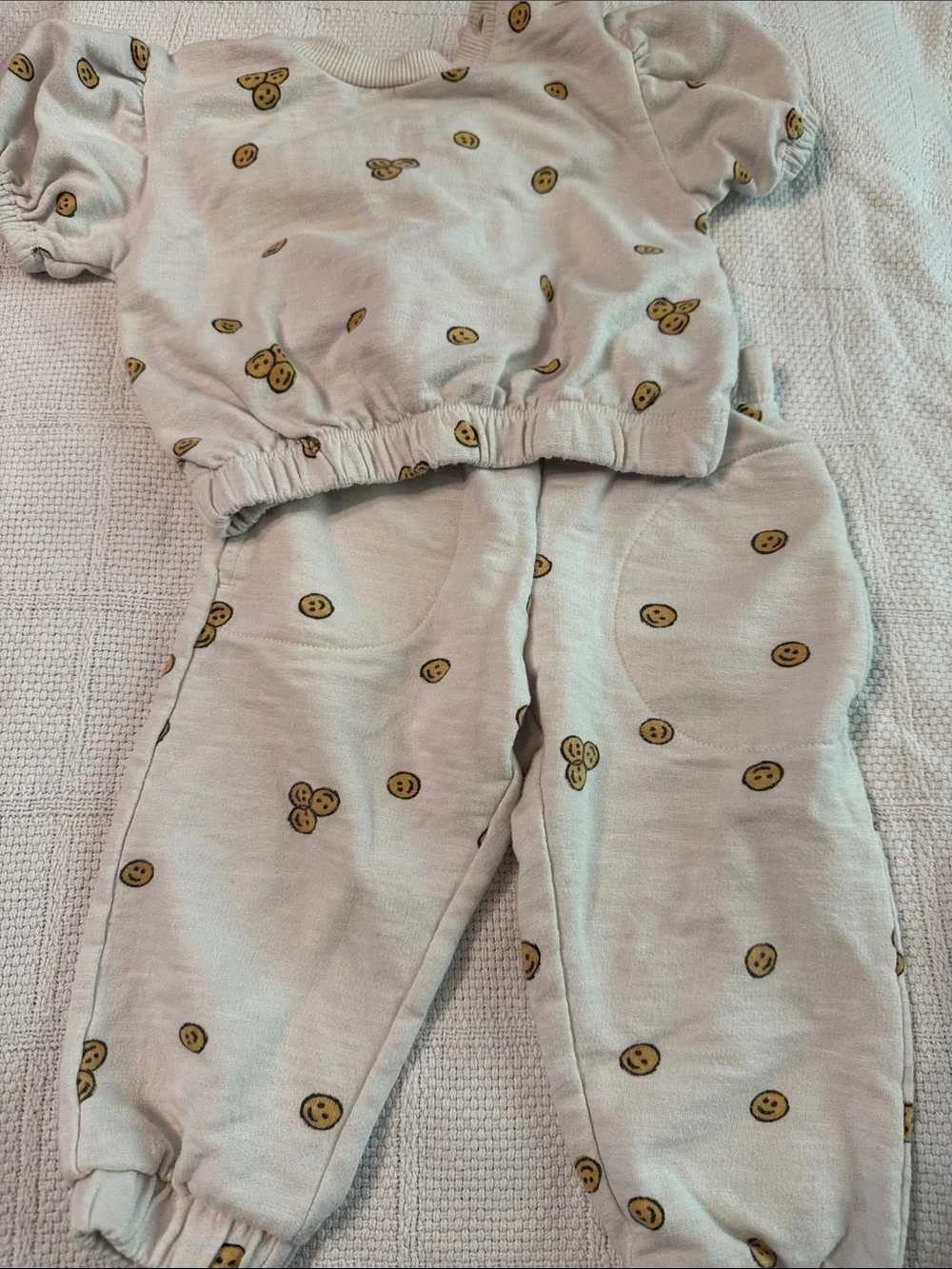 Jessica Simpson Cream Pajama Set with Yellow Smiley Prints
